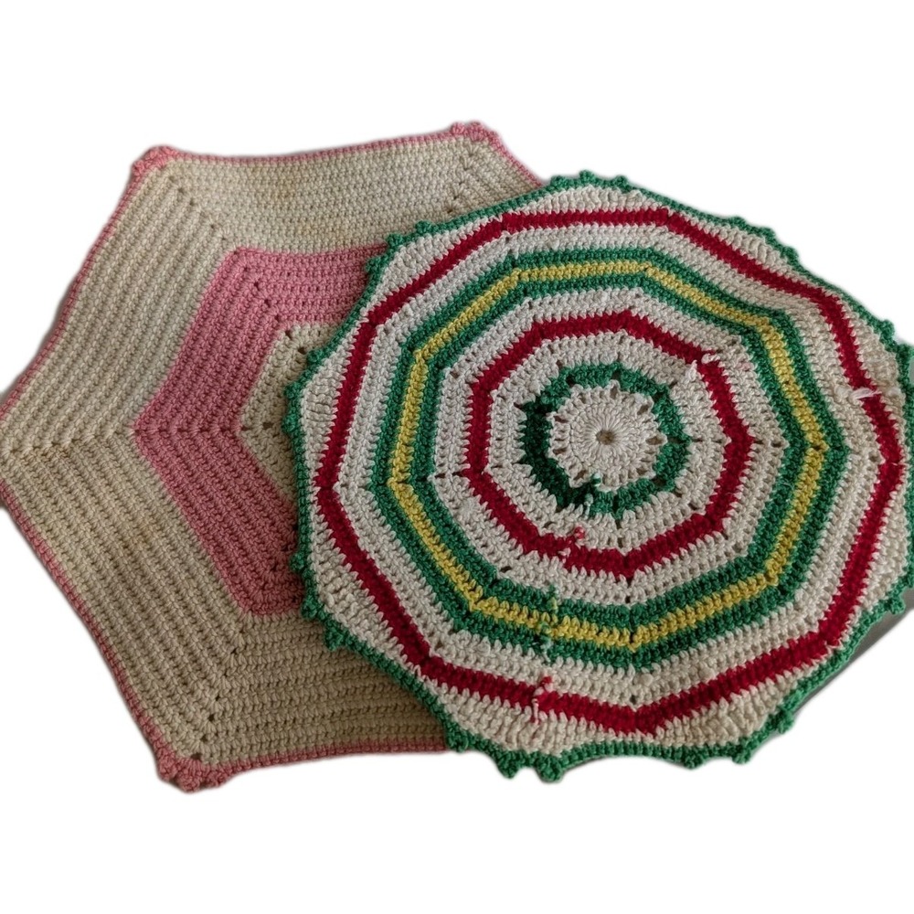 Vintage Pot Holders Trivets Decor Set Of 2 Colorful Hand‎ Made READ